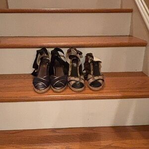 Two Pair of Coach Black and Tan Espadrille Wedges